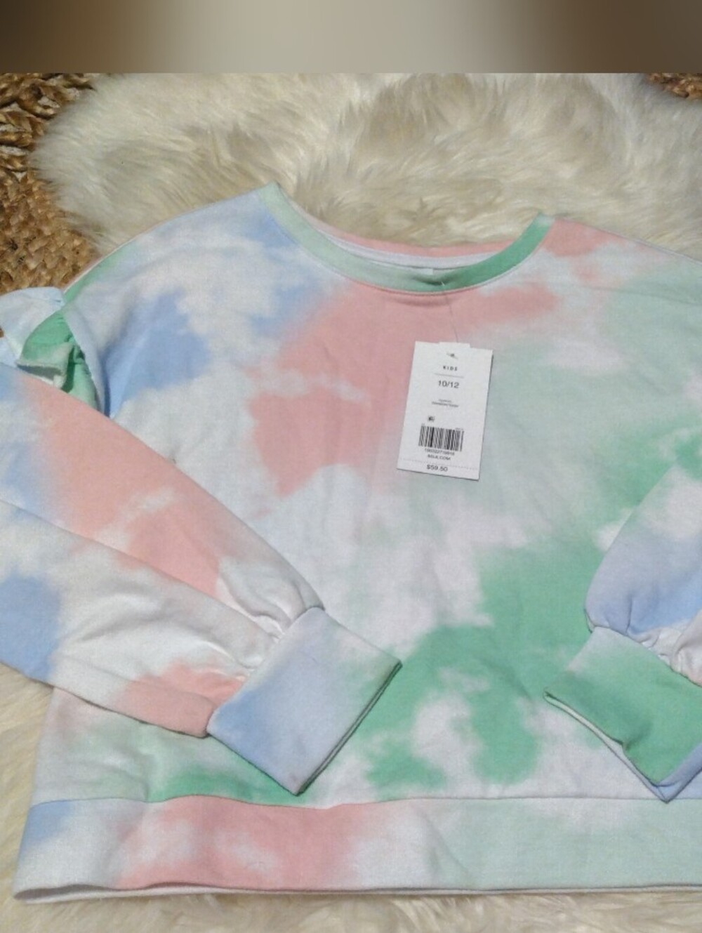 Crown & Ivy Long Sleeve Tie Dye Ruffle Sleeve Top in size 10-12 NWT